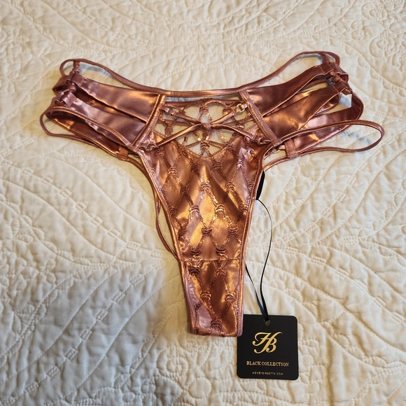 NWT Honey Birdette Francesca Metallic Sheen Rose Gold High Waist Brazilian - Picture 3 of 6
